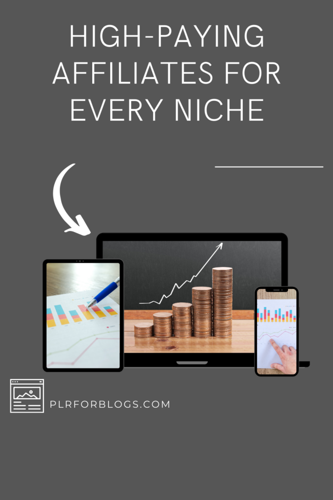 image of financial elements: graph, stack of coins, text reads "high-paying affiliates for every niche"